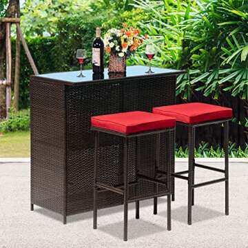 FDW Outdoor Wicker Bistro Set - Modern Patio Bar Set