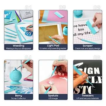 iVyne Complete Set Rechargeable A4 Light Pad, Weeding Tools for Vinyl, Weeding Scrap Collector for Cricut and Silhouette Machines for Weeding, Tracing, Drawing Projects - Blue