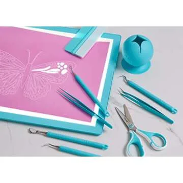 iVyne Complete Set Rechargeable A4 Light Pad, Weeding Tools for Vinyl, Weeding Scrap Collector for Cricut and Silhouette Machines for Weeding, Tracing, Drawing Projects - Blue