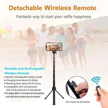 Selfie Stick,45 Inch Extendable Selfie Stick Tripod with Rechargeable Wireless Remote and Phone Tripod Stand,Compatible with iPhone 11 Pro Xs X 8 7 6 Plus,Samsung Galaxy Note10 S10 S9 S8,Gopro