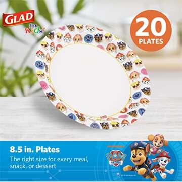 Glad Paw Patrol Emoji Paper Plates - Heavy Duty, Disposable, 8.5" Round, 20ct for Kids & All Occasio...