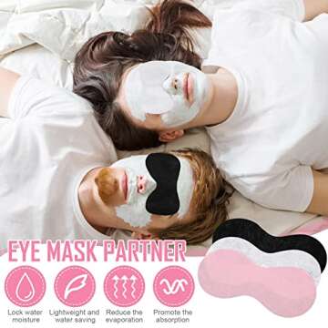 Lounsweer 600 Pieces Disposable Eye Mask Paper Non Woven Eye Care Cotton Paper Facial Eye Pads Spa DIY Beauty Sheets for Skincare Spa Wrap Moisture Retention, Black, White, Pink