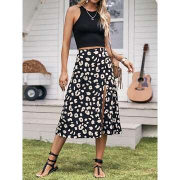 Floerns Boho Floral High Waist A-Line Midi Skirt