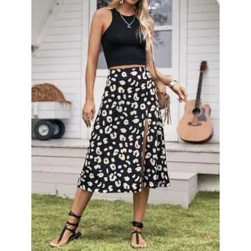 Floerns Boho Floral High Waist A-Line Midi Skirt