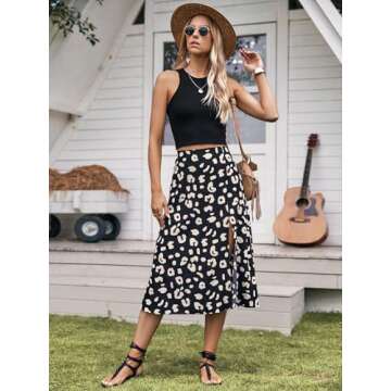 Floerns Boho Floral High Waist A-Line Midi Skirt