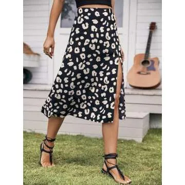 Floerns Boho Floral High Waist A-Line Midi Skirt