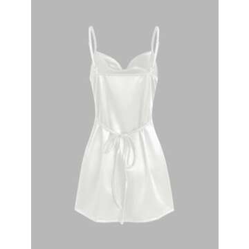 ZAFUL Women's Satin Sleeveless Spaghetti Strap Mini Dress Sexy Slip Cowl Neck Silky Cocktail Party Dresses(White-F, S)