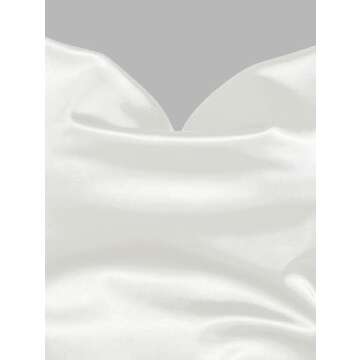 ZAFUL Women's Satin Sleeveless Spaghetti Strap Mini Dress Sexy Slip Cowl Neck Silky Cocktail Party Dresses(White-F, S)