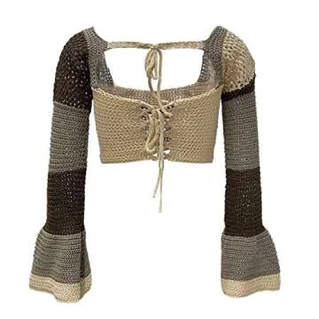 Trendy Womens Y2K Cropped Knit Long Sleeve Top