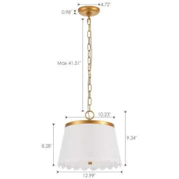 MhyTogn Flower Pendant Lighting, Modern Chandelier with Cream White Fabric Drum and Antique Brass Brush Paint Finish Shade for Nursery Kids Room Bedroom Kitchen Hallway Entryway 3-Light