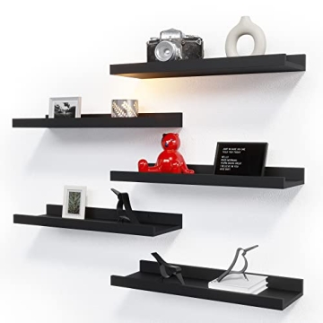 Stylish RICHER HOUSE 5 Set Floating Wall Mounted Shelves - Black Wall Decor