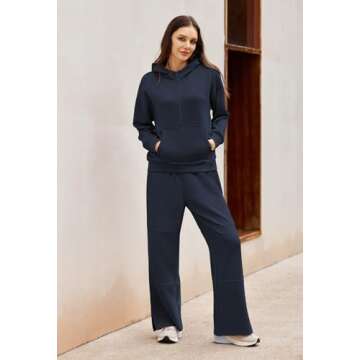 Womens Sweatsuits 2 Piece Travel Outfits Fall Tracksuit Winter Loungewear Fashion Wide Leg Pants Mat...
