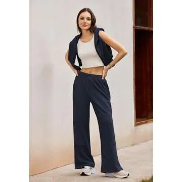 Womens Sweatsuits 2 Piece Travel Outfits Fall Tracksuit Winter Loungewear Fashion Wide Leg Pants Matching Clothing Sets Y2k Navy M