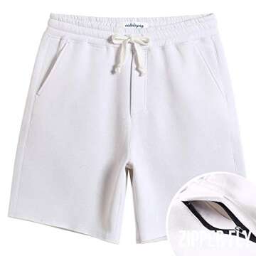 caloleyng Mens Cotton 8" Long Casual Lounge Fleece Shorts Pockets Jogger Athletic Workout Gym Sweat Shorts White