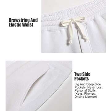 caloleyng Mens Cotton 8" Long Casual Lounge Fleece Shorts Pockets Jogger Athletic Workout Gym Sweat Shorts White