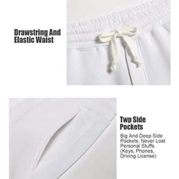 caloleyng Mens Cotton 8" Long Casual Lounge Fleece Shorts Pockets Jogger Athletic Workout Gym Sweat Shorts White