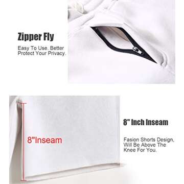 caloleyng Mens Cotton 8" Long Casual Lounge Fleece Shorts Pockets Jogger Athletic Workout Gym Sweat Shorts White