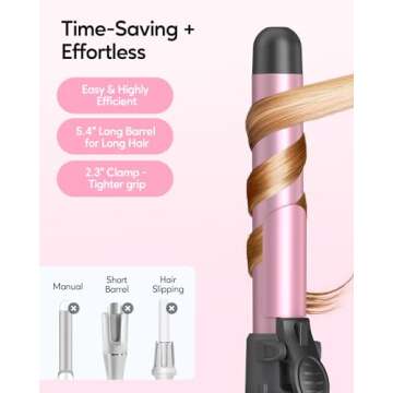 Wavytalk 1 Inch Rotating Curling Iron - Get Effortless Waves with Self Rotating Barrel up to 430°F with Home Button, Dual Voltage, Rose Gold