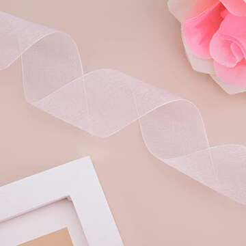 Hapeper 1-1/2 Inch Sheer Organza Ribbon for Gift Wrapping, Party Decoration 50 Yards/Roll (White)