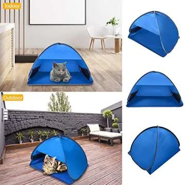 LIIBOT Mini-Pet Beach-Tent Sun Shelter - Automatic Open Portable Small Sport Sun Beach Tent for Puppy Cats Small Animals with Mobile Phone Stand (Blue)