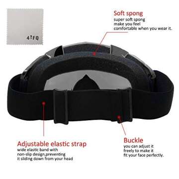 4-FQ Motorcycle Goggles Dirt Bike Goggles Anti UV Safety Goggles Anti Scratch Motocross Goggles Dustproof Motorcycle Glasses Motorbike Goggles for Cycling Riding Climbing Skiing-Sliver Lens