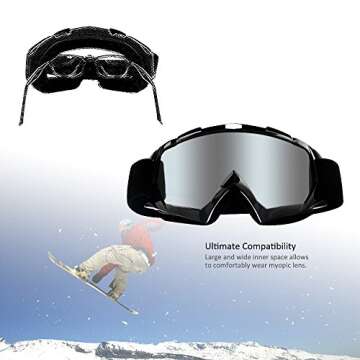 4-FQ Motorcycle Goggles Dirt Bike Goggles Anti UV Safety Goggles Anti Scratch Motocross Goggles Dustproof Motorcycle Glasses Motorbike Goggles for Cycling Riding Climbing Skiing-Sliver Lens