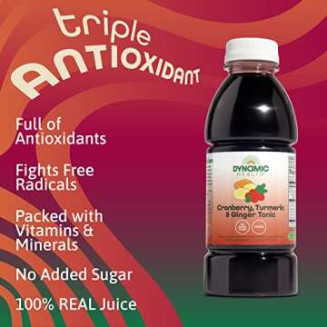 Dynamic Health Cranberry Turmeric and Ginger Tonic, Certified Organic, Natural Antioxidant Support, No Added Sugar, Gluten-Free, 16 Fl oz