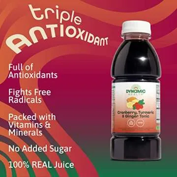 Dynamic Health Cranberry Turmeric and Ginger Tonic, Certified Organic, Natural Antioxidant Support, No Added Sugar, Gluten-Free, 16 Fl oz