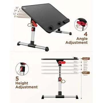 SAIJI Laptop Bed Tray Table, Adjustable Home Office Standing Desk Portable Lightweight Foldable Lap Desk for Sofa Couch Floor Working Studying Reading Writing Eating,Fit Up to 17" Laptop(Large，Black)