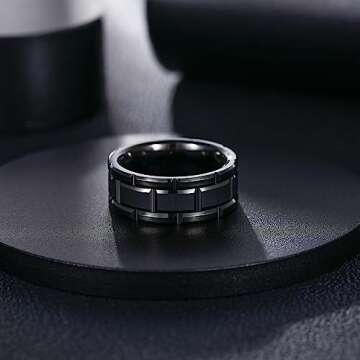 Stylish 8mm Black Tungsten Carbide Ring for Men
