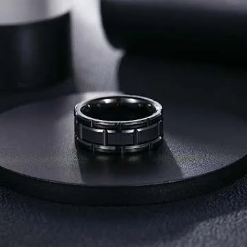 Stylish 8mm Black Tungsten Carbide Ring for Men