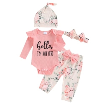Wybzd Newborn Coming Home Outfit 4pcs Floral Pants Set