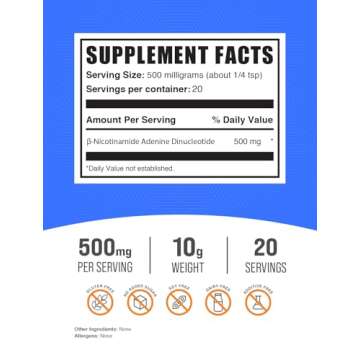 BulkSupplements.com NAD Powder - Nicotinamide Adenine Dinucleotide, NAD Supplement 500mg - for Energ...