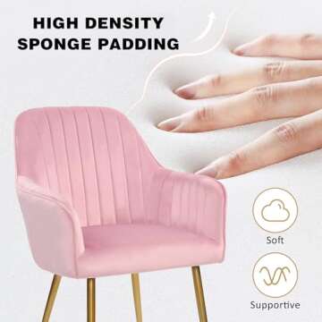thksbought Set of 2 Velvet Dinning Chairs, Upholstered Accent Chairs with Gold Plating Legs for Living Room Chairs(Pink)