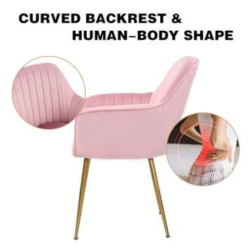 thksbought Set of 2 Velvet Dinning Chairs, Upholstered Accent Chairs with Gold Plating Legs for Living Room Chairs(Pink)