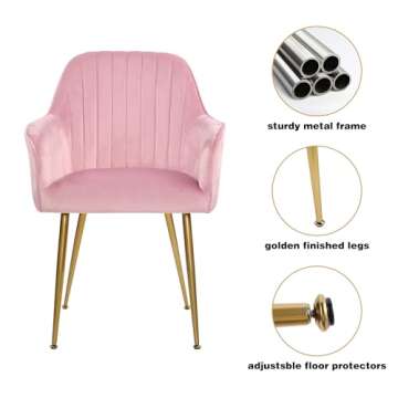 thksbought Set of 2 Velvet Dinning Chairs, Upholstered Accent Chairs with Gold Plating Legs for Living Room Chairs(Pink)