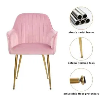 thksbought Set of 2 Velvet Dinning Chairs, Upholstered Accent Chairs with Gold Plating Legs for Living Room Chairs(Pink)