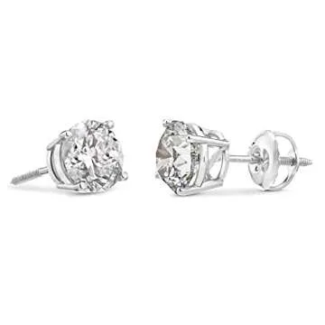 Stunning Amazon Essentials 14K White Gold Diamond Stud Earrings with Screw Back (1.25 cttw)