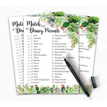 SUCCULENTS Baby Shower Theme — CARTOON PARENT MATCH Baby Shower Game — Pack of 25 — GREENERY Gender Neutral Shower Activity, Fun Match the Famous Parents, Co-ed Couples Shower, Gender Reveal Party G300-DPM
