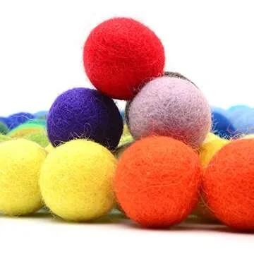 Glaciart One Felt Pom Poms, Wool Felt Balls (60 Pieces) 2 cm – 0.8 Inch, Handmade Felted 30 Color (Red, Pink, Blue, Yellow, Black, White, Pastel and More) Bulk Small Puff for Felting and Garland
