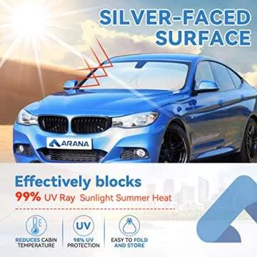 Car Windshield Cover Sun Shade Foldable Retractable Sun Shield Front Window Automotive Windshield Sunshades Interior Sun Protection Blocks 99% UV Rays Sun Heat, Classic Size 59“×29”