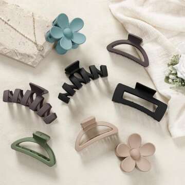 Sunolga 8PCS Hair Clips for Women, Flower Claw Clips for Thick Hair, Non-Slip Hair Accessories with Multi-Styles, Neutral Colors Variety Pack