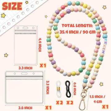 H1vojoxo 5PCS Wooden Beaded Lanyard with ID Badges for Teachers, Teacher Lanyards for ID Badges, Per...