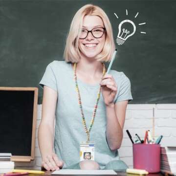 H1vojoxo 5PCS Wooden Beaded Lanyard with ID Badges for Teachers, Teacher Lanyards for ID Badges, Personalized Teacher Lanyard with Badge Holder, Colorful Teacher Beaded Lanyard for ID Badges and Keys