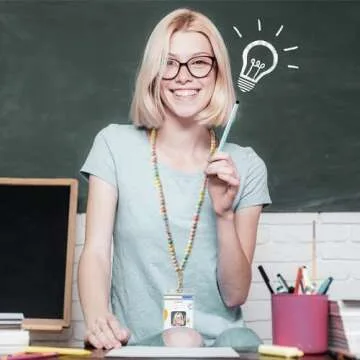 H1vojoxo 5PCS Wooden Beaded Lanyard with ID Badges for Teachers, Teacher Lanyards for ID Badges, Personalized Teacher Lanyard with Badge Holder, Colorful Teacher Beaded Lanyard for ID Badges and Keys