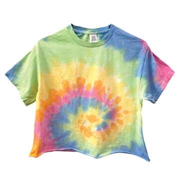 Era of Artists, LLC Tie-Dye Short Sleeve Unisex Cropped Tee (Pastel Rainbow, Medium)