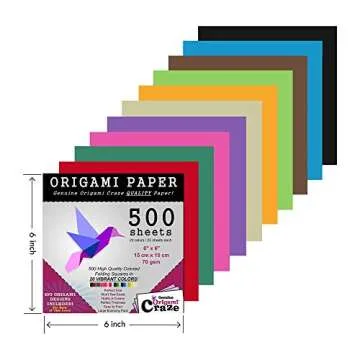 Origami Paper 500 Sheets Premium Quality for Arts and Crafts 6" Square Sheets 20 Vibrant Colours Sam...