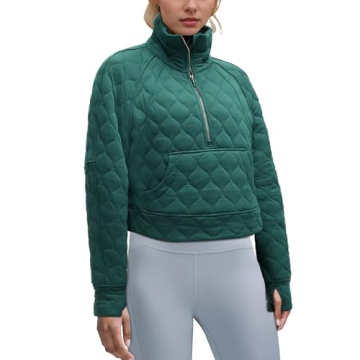 Locachy Women's Half Zip Cropped Quilted Sweatshirts Loose Stand Collar Active Puffer Pullover Fall ...