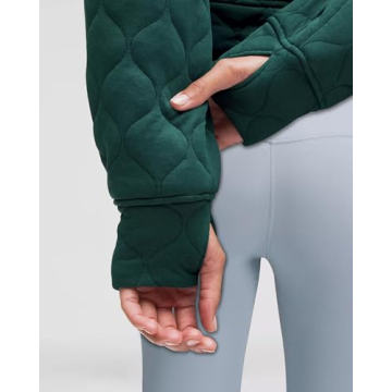 Locachy Women's Half Zip Cropped Quilted Sweatshirts Loose Stand Collar Active Puffer Pullover Fall Winter Fashion Outfits Dark Green M