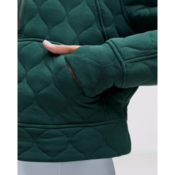 Locachy Women's Half Zip Cropped Quilted Sweatshirts Loose Stand Collar Active Puffer Pullover Fall Winter Fashion Outfits Dark Green M